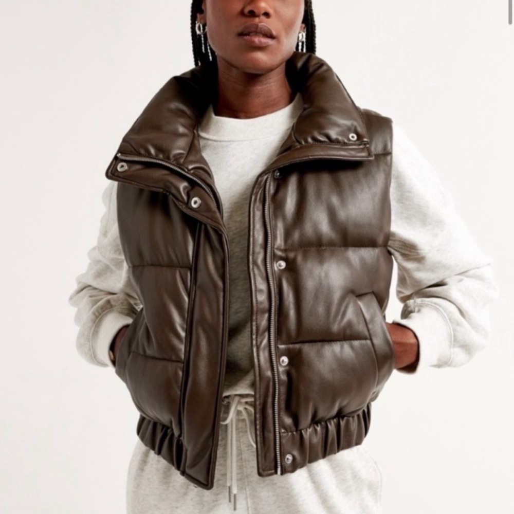 Abercrombie & Fitch Dark Brown Puffer Vest, Faux Leather